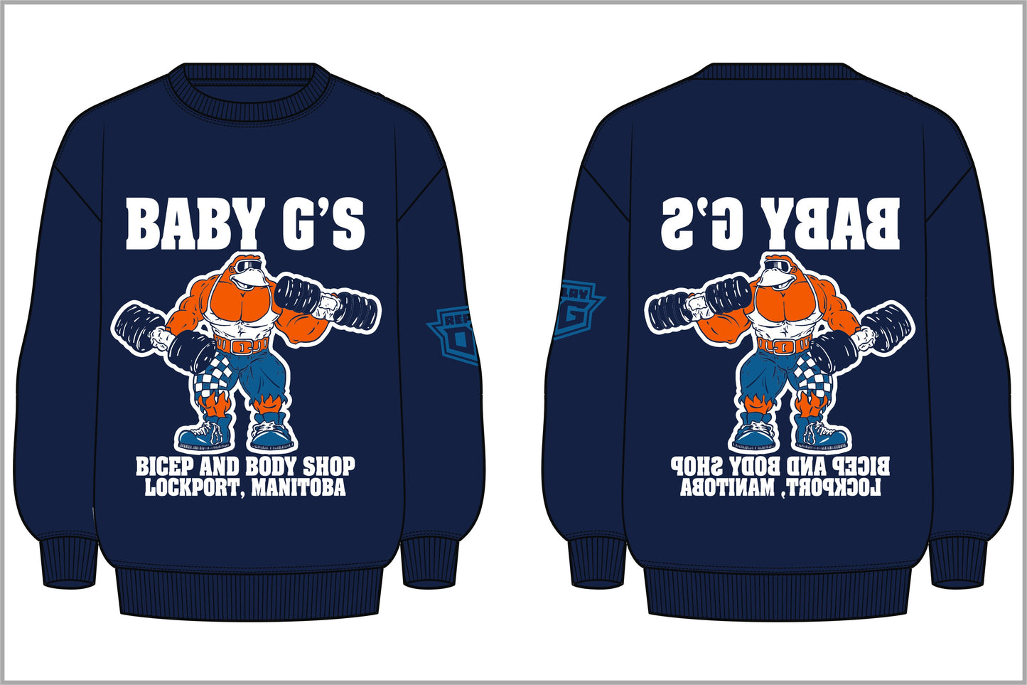 Baby G’s Bicep & Body Shop in acid washed Navy Blue