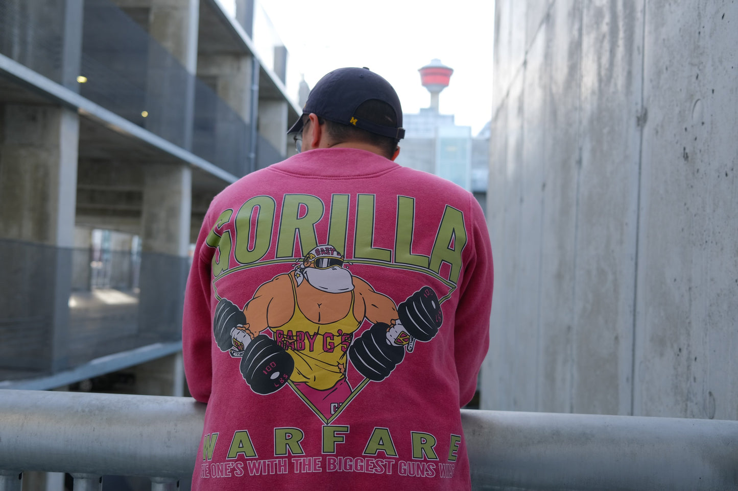 Gorilla Warfare Crewneck Sweatshirt in Acid Washed Magenta