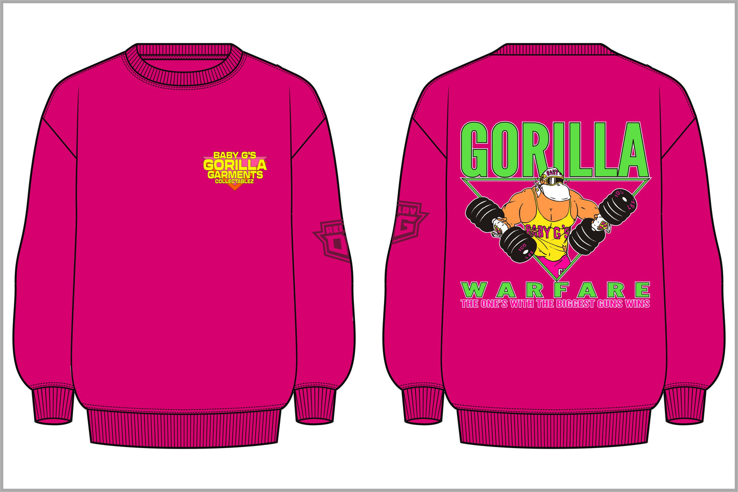 Gorilla Warfare Crewneck Sweatshirt in Acid Washed Magenta